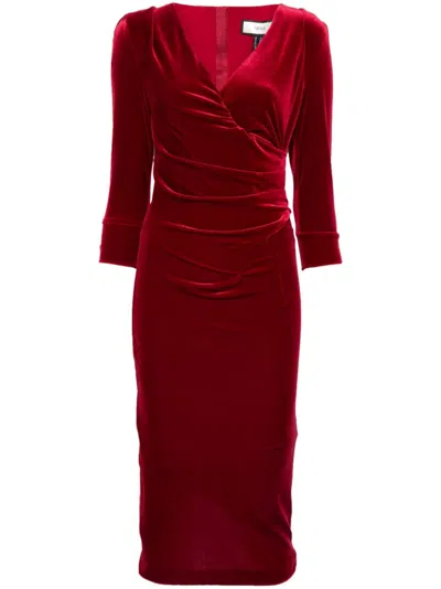 Nissa Velvet Midi Dress In Red