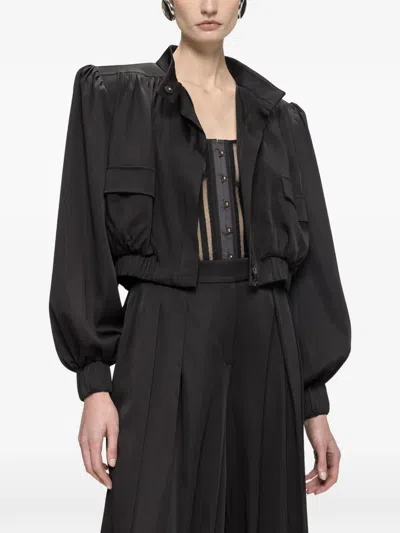 Nissa Viscose Oversized Cropped Jacket In Black