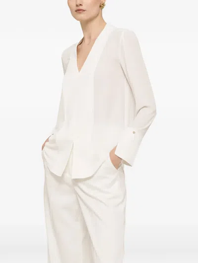 Nissa V-neck Chiffon Top In White