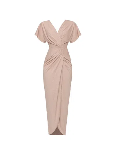 Nissa V-neck Draped Midi Dress In Neutral