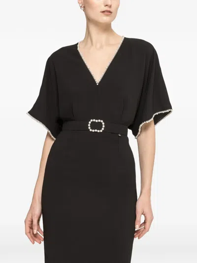 Nissa V-neck Midi Dress In Black