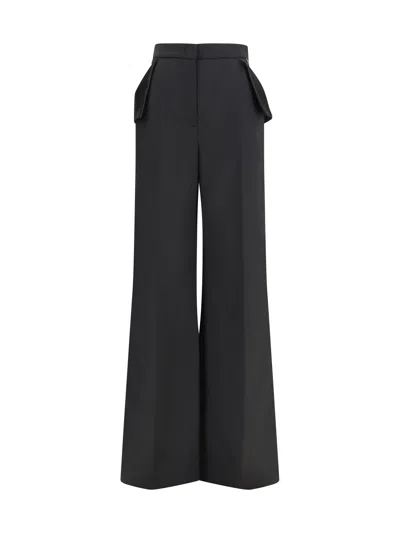 Nissa Wide-leg Wool-blend Trousers In Black