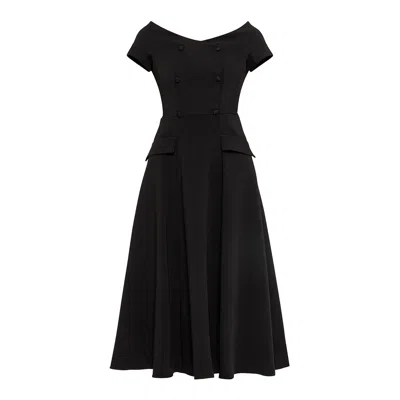 Nissa Women's A-line Crepe Midi Dress Black