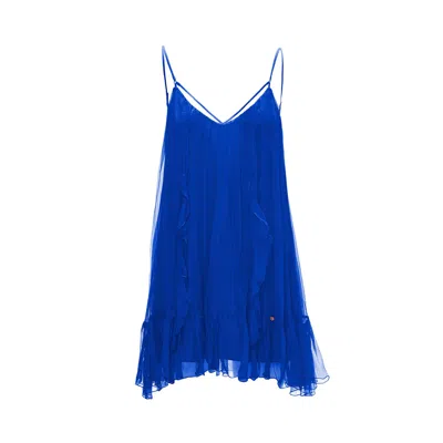 Nissa Women's Backless Silk Mini Dress Blue