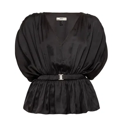 Nissa Women's Belted Viscose Top Black
