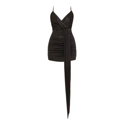 Nissa Backless Draped Mini Dress In Black