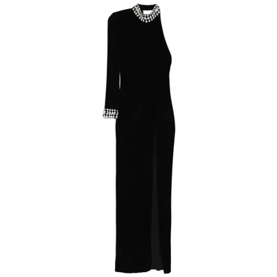Nissa Women's Black Backless Velvet Maxi Dress
