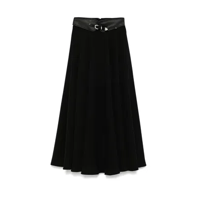 Nissa Women's Black Belted Crepe Midi Skirt