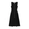 Nissa Women's Black Belted Pleated Midi Dress In Black