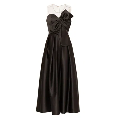 Nissa Women's Black Bow-detail Taffeta Midi Dress
