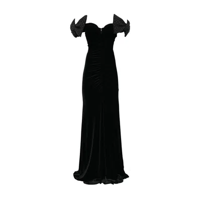 Nissa Women's Black Bow-detail Velvet Maxi Dress