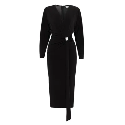 Nissa Women's Black Crystal-detail Jersey Midi Dress