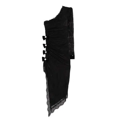 Nissa Women's Black Crystal-detail Lace Midi Dress
