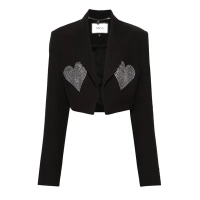 Nissa Women's Black Crystal-embellished Blazer Cropped