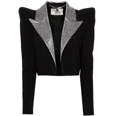 Nissa Crystal-embellished Cropped Blazer In Black