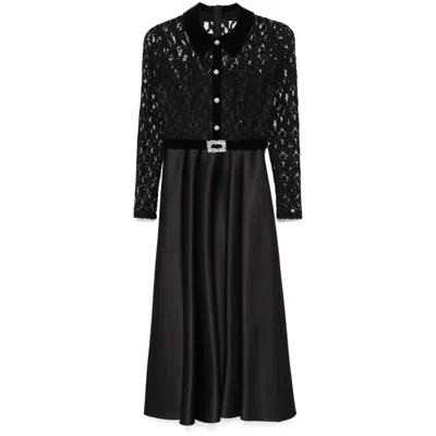 NISSA WOMEN'S BLACK CRYSTAL-EMBELLISHED TAFFETA MIDI DRESS