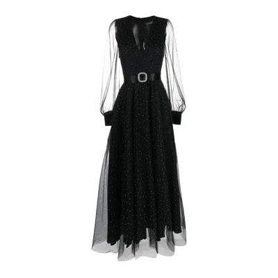 Nissa Crystal-embellished Belted-waist Dress In Black