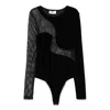 Nissa Mesh-panel Velvet Bodysuit In Black
