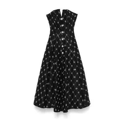 Nissa Women's Black Embroidered Jacquard Midi Dress