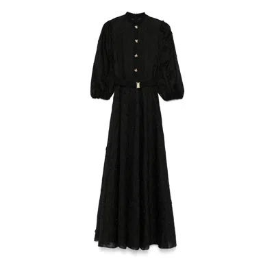 Nissa Women's Black Embroidered Lyocell Midi Dress