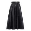Nissa Women's Black Faux Leather Midi Skirt In Black