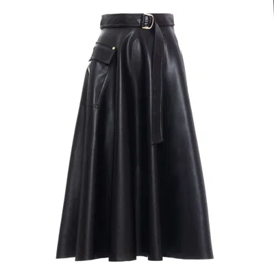 Nissa Women's Black Faux Leather Midi Skirt