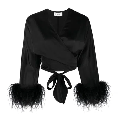 Nissa Feather-detailed Tied Top In Black