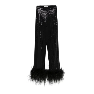Nissa Women's Black Feather-trimmed Sequined Pants