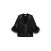 Nissa Women's Black Feather-trimmed Sequined Top