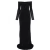 Nissa Women's Black Floral-detail Ruched Maxi Dress In Black