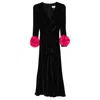 Nissa Floral-detail Velvet Midi Dress In Black