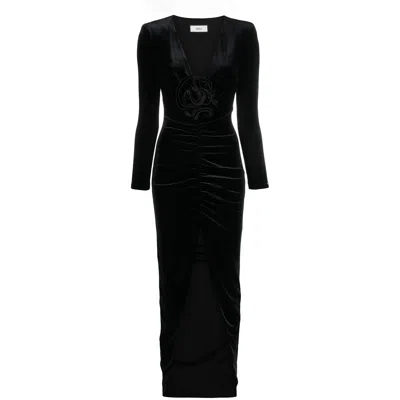 Nissa Women's Black Floral-detailing Velvet Dress