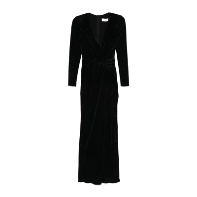 Nissa Women's Black Glitter-detail Velvet Maxi Dress