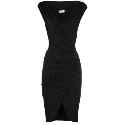 Nissa Women's Black Glittered Ruched Dress