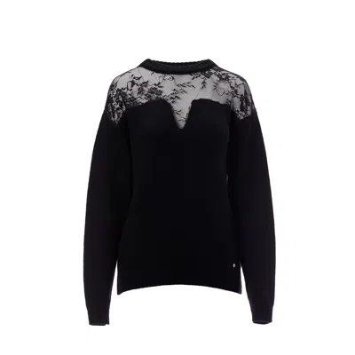 Nissa Women's Black Lace Detail Wool Sweater