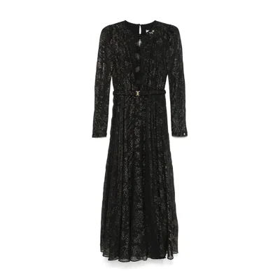 Nissa Women's Black Lace Insert Chiffon Midi Dress