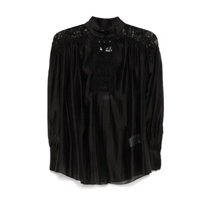 Nissa Women's Black Lace-insert Lyocell Top