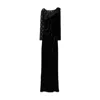 Nissa Women's Black Lace-trim Velvet Maxi Dress
