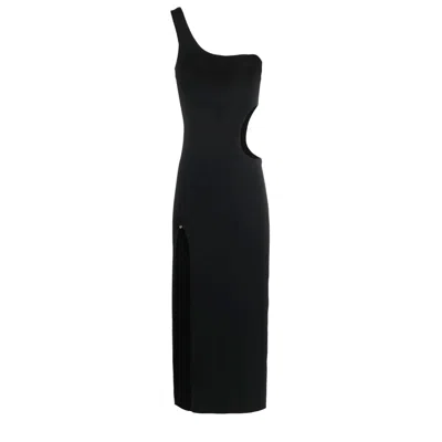 Nissa Women's Black One-shoulder Cut-out Midi Dress