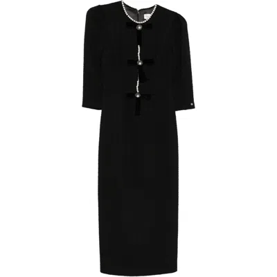 Nissa Women's Black Pearl Detail Boucle Midi Dress