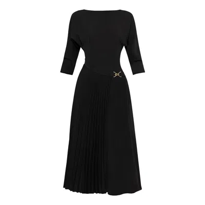 Nissa Women's Black Pleated A-line Dress