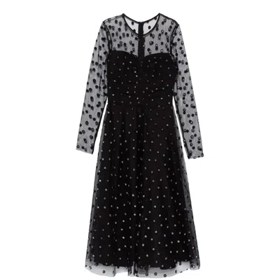 NISSA WOMEN'S BLACK POLKA-DOT GLITTER-EMBELLISHED TULLE DRESS
