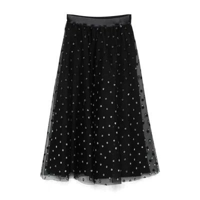 Nissa Women's Black Polka-dot Glitter-embellished Tulle Skirt