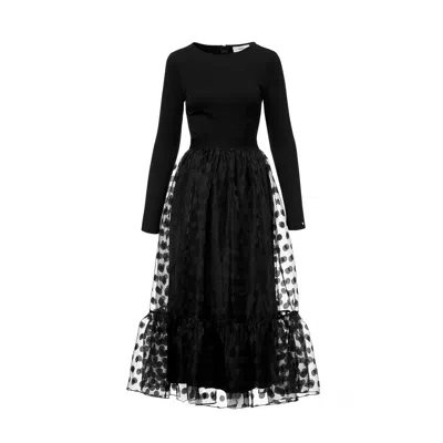 Nissa Women's Black Polka Dot Organza Dress