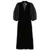 Nissa Velvet Puff-sleeve Midi Dress In Black