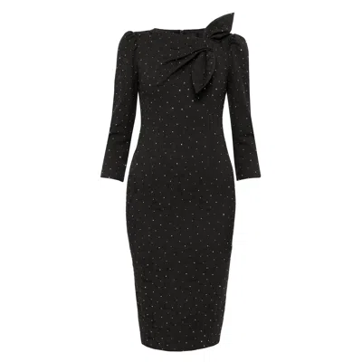 Nissa Women's Black Rhinestone-embellished Brocade Midi Dress