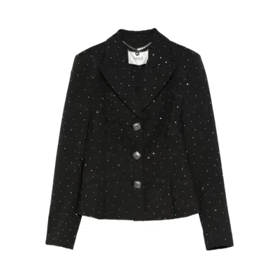 NISSA WOMEN'S BLACK RHINESTONE-EMBELLISHED BROCARDE BLAZER