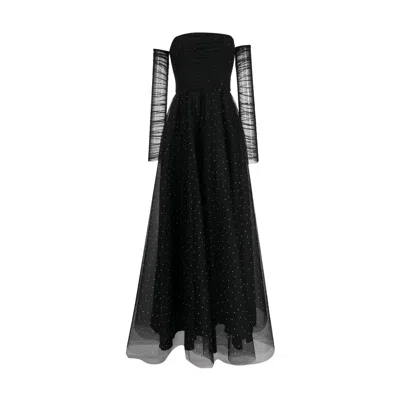 Nissa Crystal-embellished Off-shoulder Dress In Black