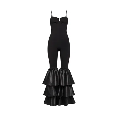 Nissa Women's Black Ruffle Trim Jumpsuit