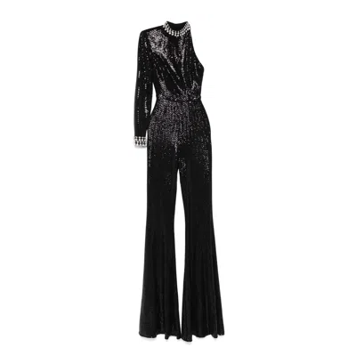 Nissa Women's Black Sequined Flare Jumpsuit